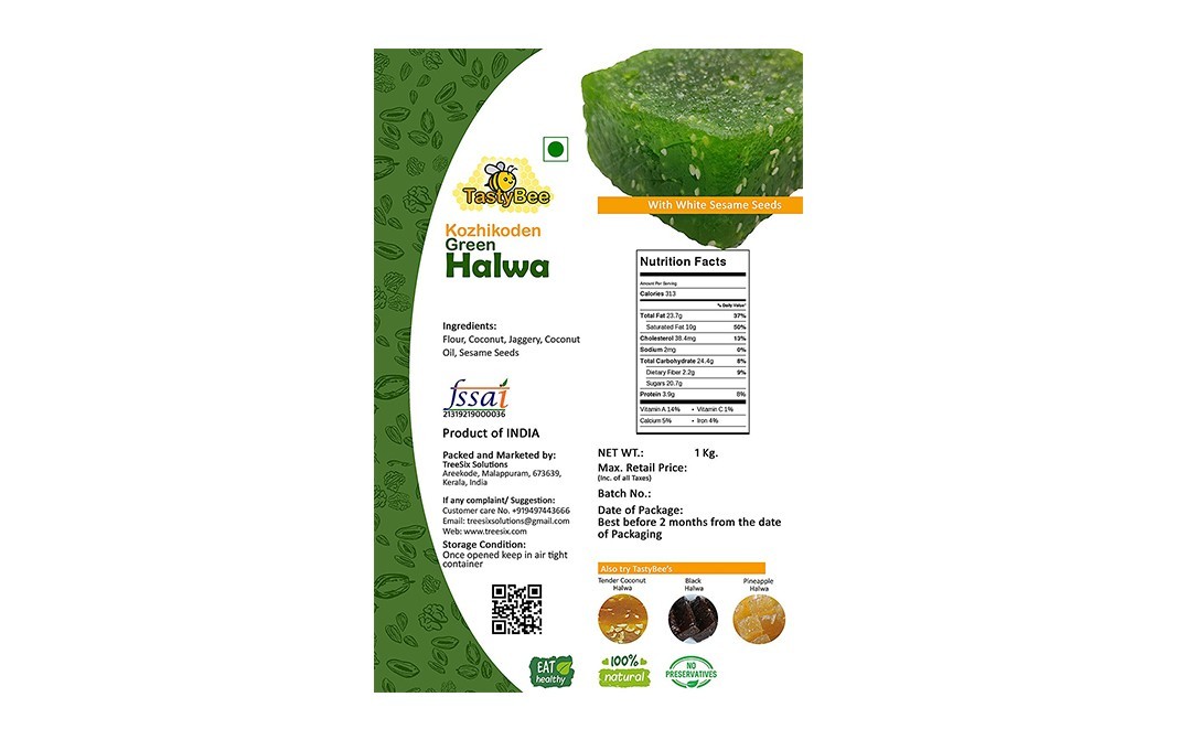 TastyBee Kozhikoden Green Halwa With White Sesame Seed   Box  1 kilogram